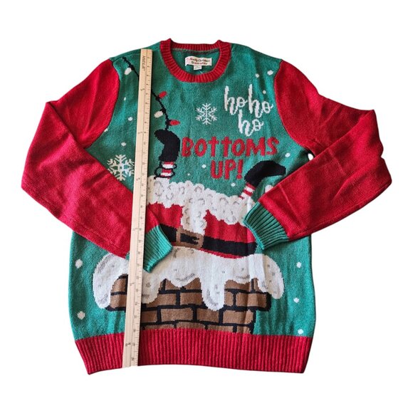 Novelty Ugly Christmas Sweater Crewneck Sz L - NWOT - Bottoms Up Santa Funny - Picture 6 of 7